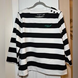 Karl Lagerfeld Paris Women’s Striped Long Sleeve Pullover Top- Size Large